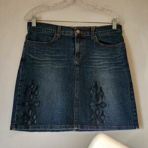 Gild Blue Jean Denim‎ Cotton Mini Skirt Cutouts On Front Size Large Zipper Women